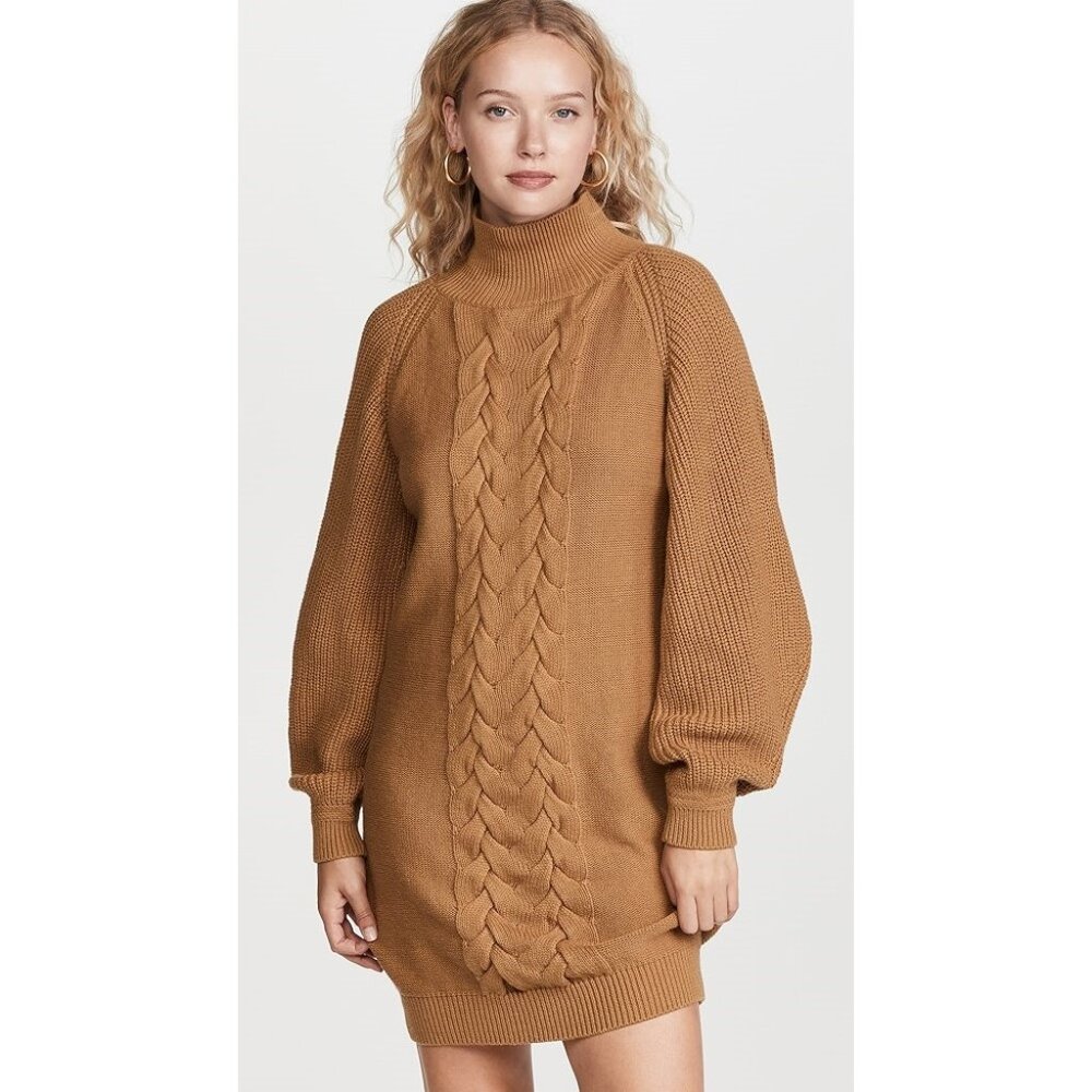 Caroline Constas Sz. M NWT Cable Knit Wool Dress in Camel